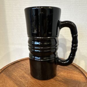 Vintage Tiara Indiana Black Glass Mug Tall Ribbed Cylinder Stein Tankard 12 oz